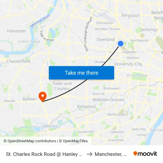 St. Charles Rock Road @ Hanley Eb to Manchester, MO map