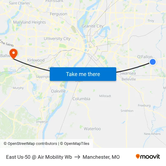 East Us-50 @ Air Mobility Wb to Manchester, MO map