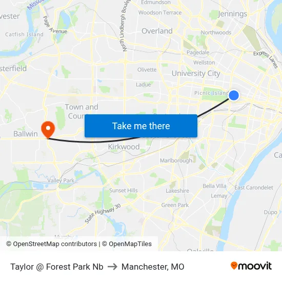 Taylor @ Forest Park Nb to Manchester, MO map