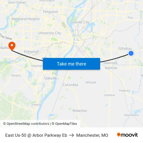 East Us-50 @ Arbor Parkway Eb to Manchester, MO map