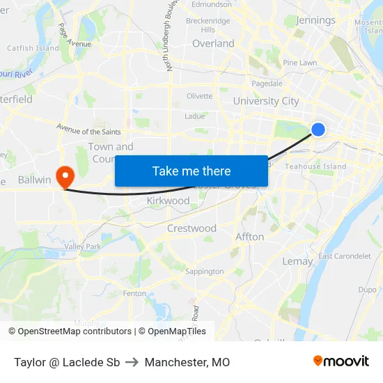 Taylor @ Laclede Sb to Manchester, MO map