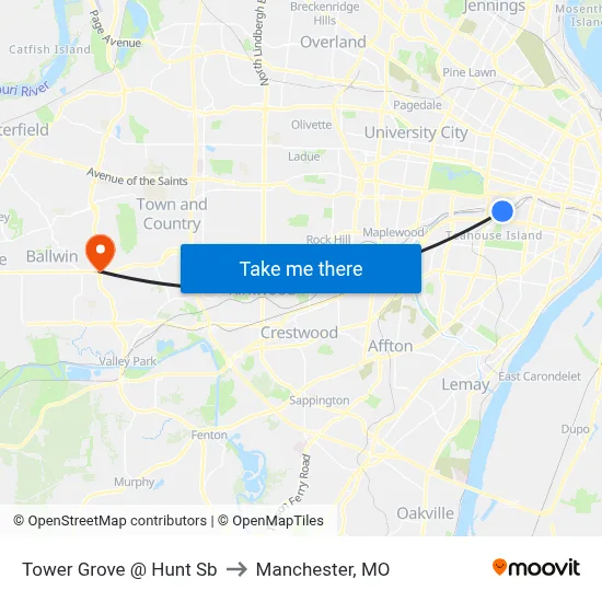 Tower Grove @ Hunt Sb to Manchester, MO map