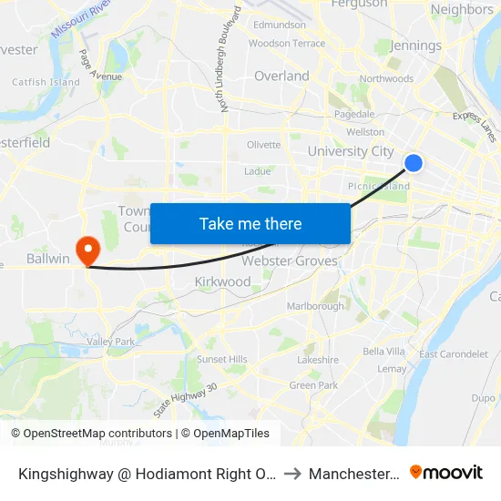 Kingshighway @ Hodiamont Right Of Way Sb to Manchester, MO map