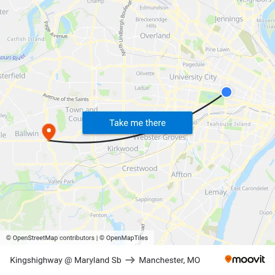 Kingshighway @ Maryland Sb to Manchester, MO map