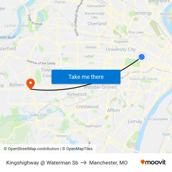 Kingshighway @ Waterman Sb to Manchester, MO map