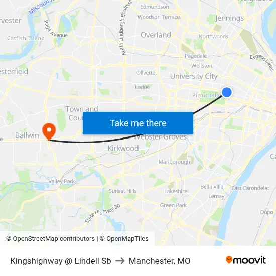 Kingshighway @ Lindell Sb to Manchester, MO map
