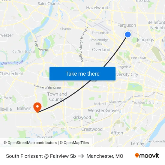 South Florissant @ Fairview Sb to Manchester, MO map