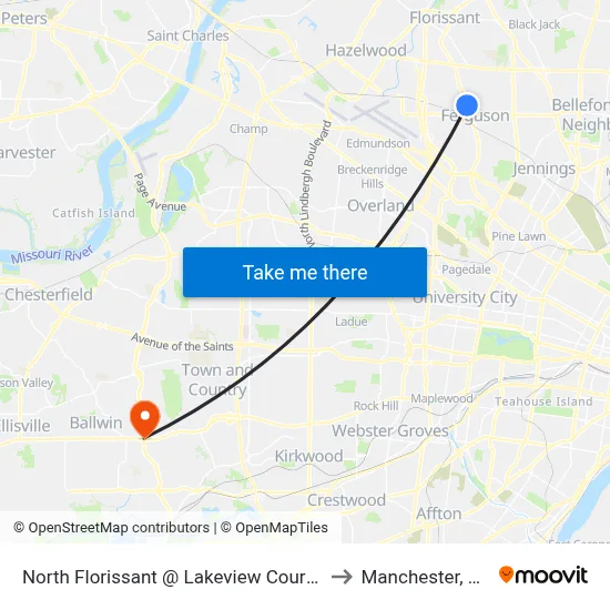 North Florissant @ Lakeview Court Sb to Manchester, MO map