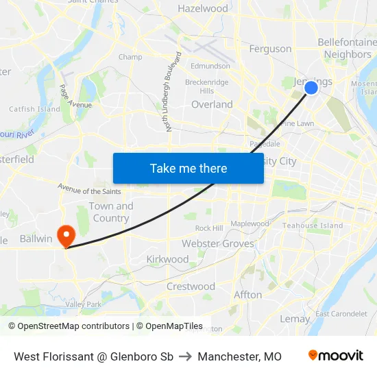 West Florissant @ Glenboro Sb to Manchester, MO map