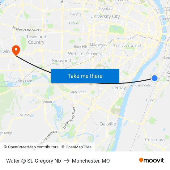 Water @ St. Gregory Nb to Manchester, MO map