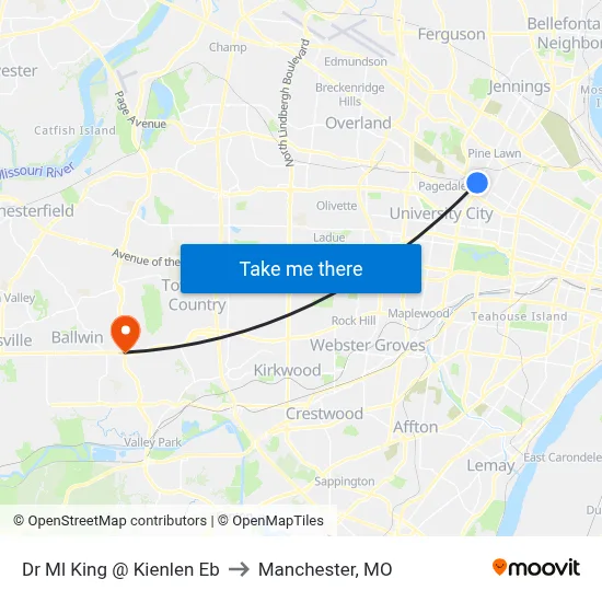 Dr Ml King @ Kienlen Eb to Manchester, MO map