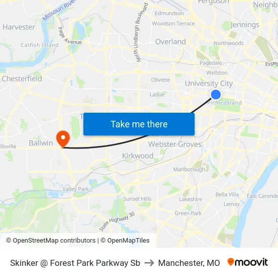 Skinker @ Forest Park Parkway Sb to Manchester, MO map