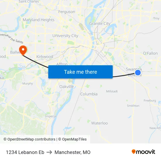 1234 Lebanon Eb to Manchester, MO map