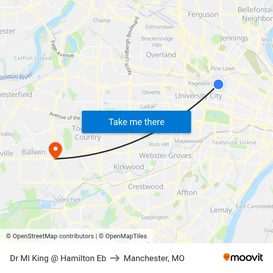 Dr Ml King @ Hamilton Eb to Manchester, MO map