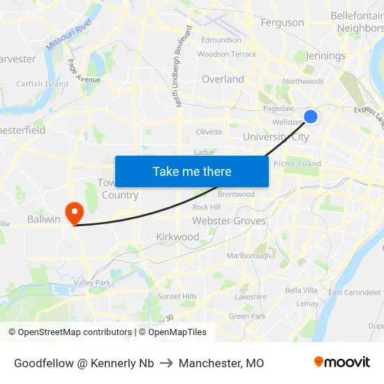 Goodfellow @ Kennerly Nb to Manchester, MO map