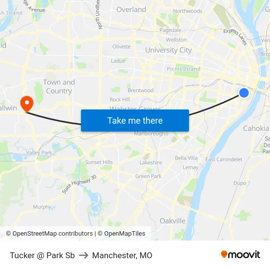 Tucker @ Park Sb to Manchester, MO map