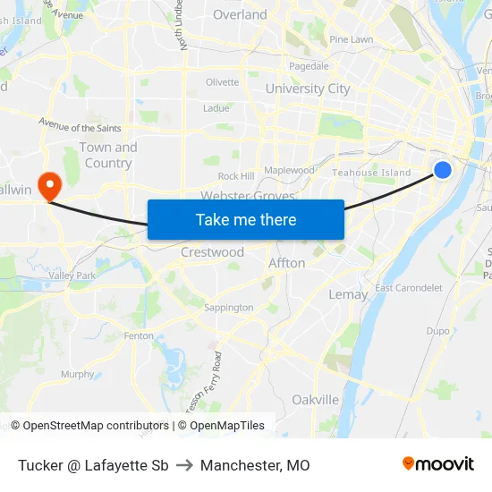 Tucker @ Lafayette Sb to Manchester, MO map