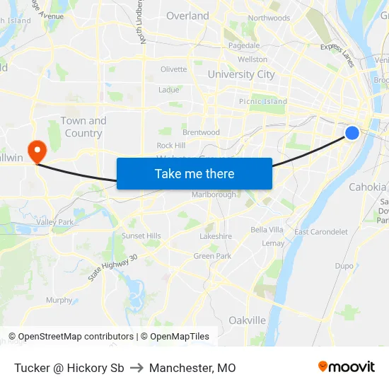 Tucker @ Hickory Sb to Manchester, MO map
