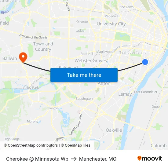 Cherokee @ Minnesota Wb to Manchester, MO map