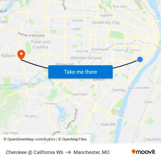 Cherokee @ California Wb to Manchester, MO map