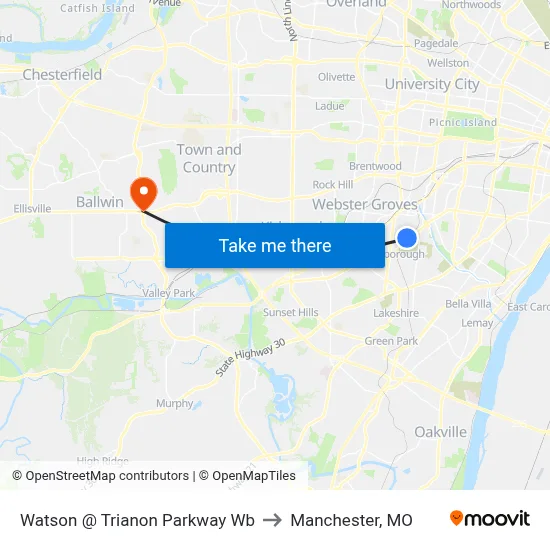 Watson @ Trianon Parkway Wb to Manchester, MO map