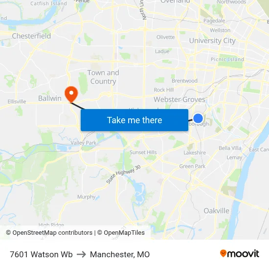 7601 Watson Wb to Manchester, MO map