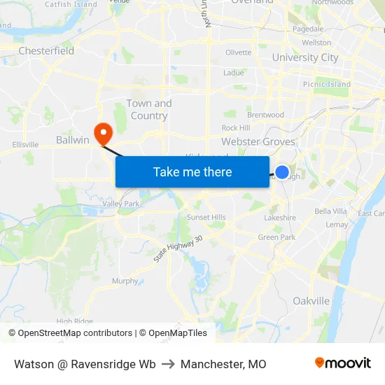 Watson @ Ravensridge Wb to Manchester, MO map