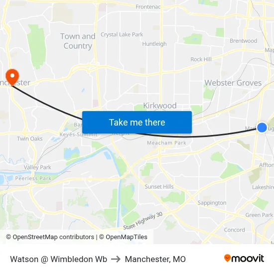 Watson @ Wimbledon Wb to Manchester, MO map