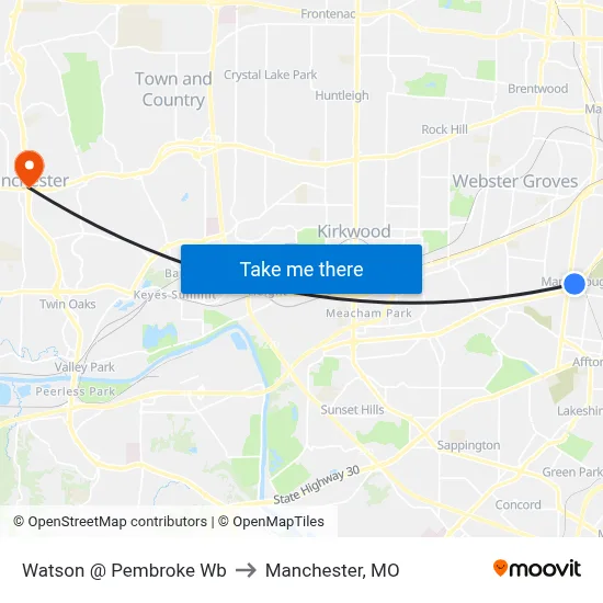 Watson @ Pembroke Wb to Manchester, MO map