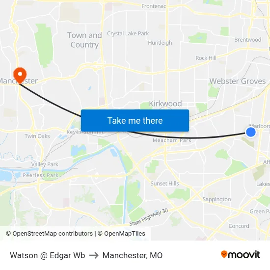 Watson @ Edgar Wb to Manchester, MO map