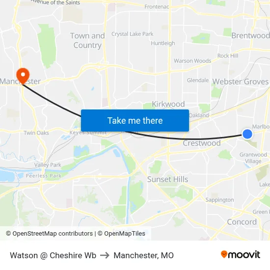 Watson @ Cheshire Wb to Manchester, MO map