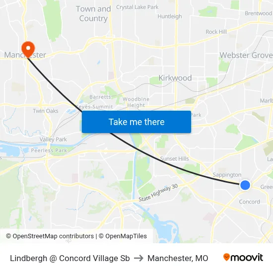 Lindbergh @ Concord Village Sb to Manchester, MO map