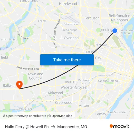 Halls Ferry @ Howell Sb to Manchester, MO map
