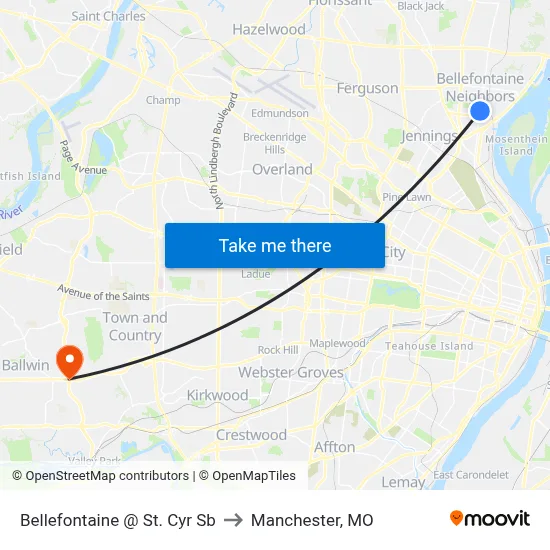 Bellefontaine @ St. Cyr Sb to Manchester, MO map