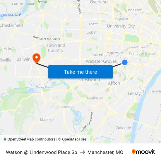 Watson @ Lindenwood Place Sb to Manchester, MO map
