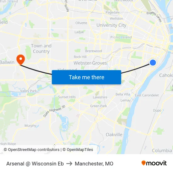 Arsenal @ Wisconsin Eb to Manchester, MO map