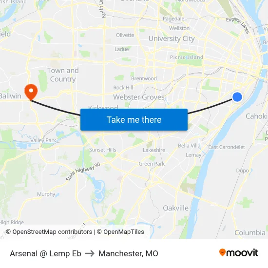 Arsenal @ Lemp Eb to Manchester, MO map