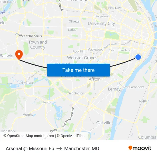 Arsenal @ Missouri Eb to Manchester, MO map