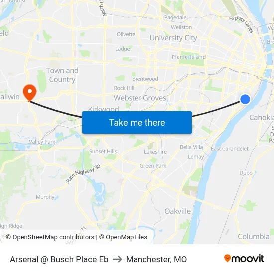 Arsenal @ Busch Place Eb to Manchester, MO map