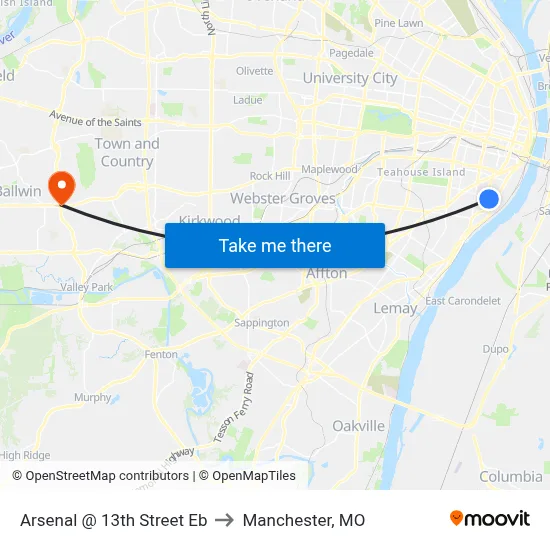 Arsenal @ 13th Street Eb to Manchester, MO map