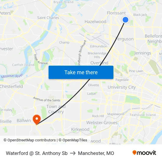 Waterford @ St. Anthony Sb to Manchester, MO map
