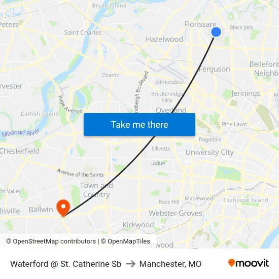 Waterford @ St. Catherine Sb to Manchester, MO map
