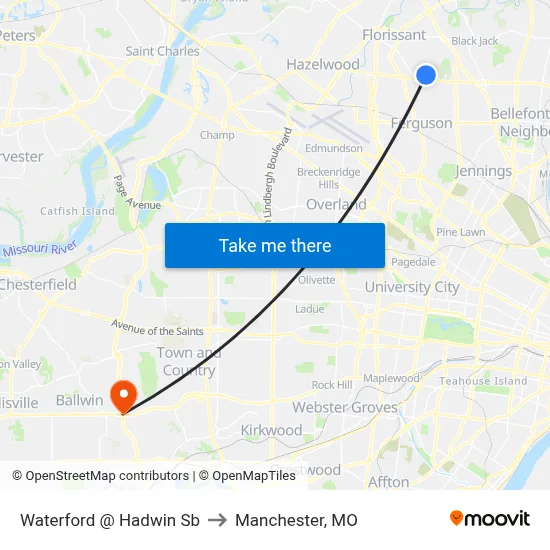 Waterford @ Hadwin Sb to Manchester, MO map
