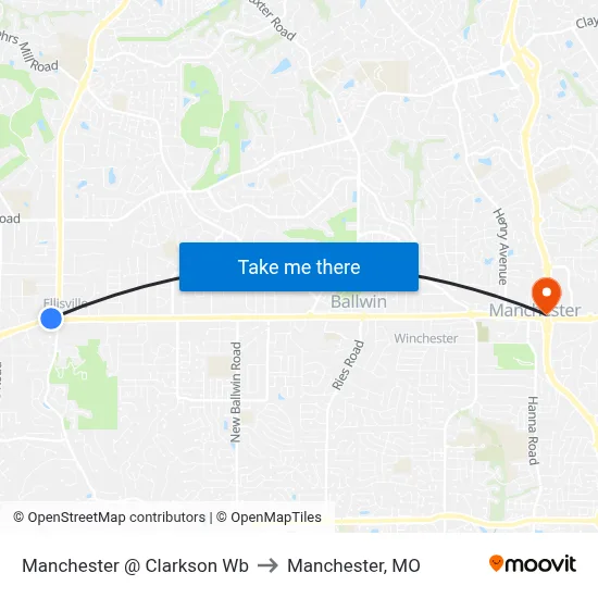 Manchester @ Clarkson Wb to Manchester, MO map