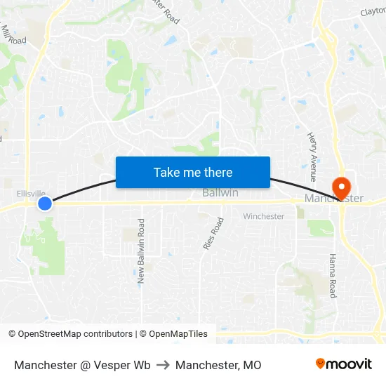 Manchester @ Vesper Wb to Manchester, MO map