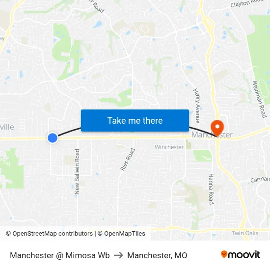 Manchester @ Mimosa Wb to Manchester, MO map
