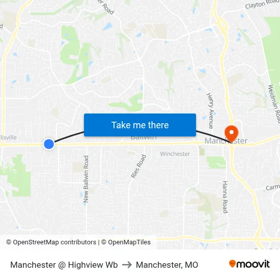 Manchester @ Highview Wb to Manchester, MO map