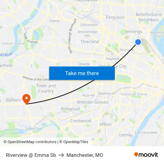 Riverview @ Emma Sb to Manchester, MO map