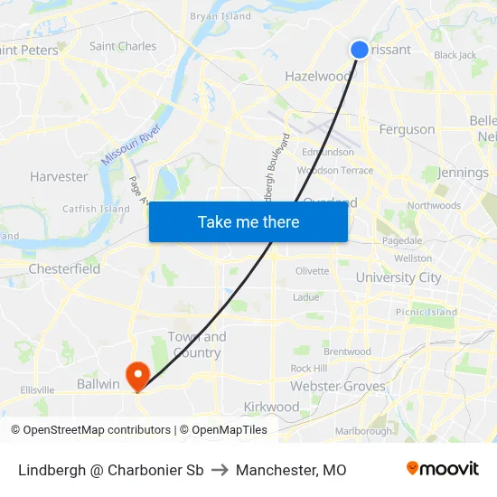 Lindbergh @ Charbonier Sb to Manchester, MO map