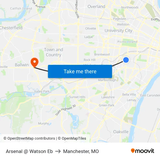 Arsenal @ Watson Eb to Manchester, MO map